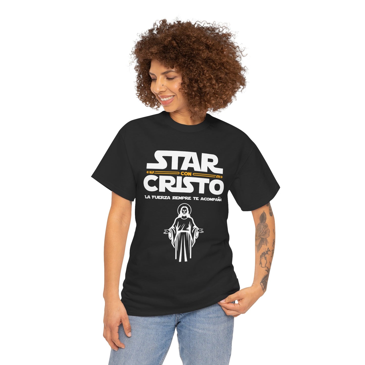 Camiseta unisex de algodón grueso Star con Cristo 