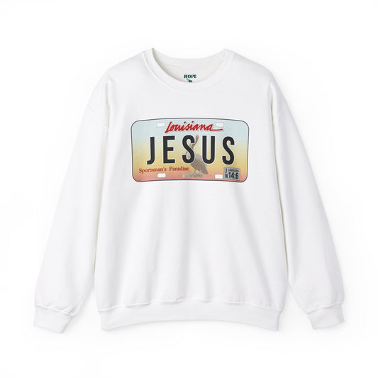 Sudadera unisex de cuello redondo y mezcla pesada Louisiana Jesus 