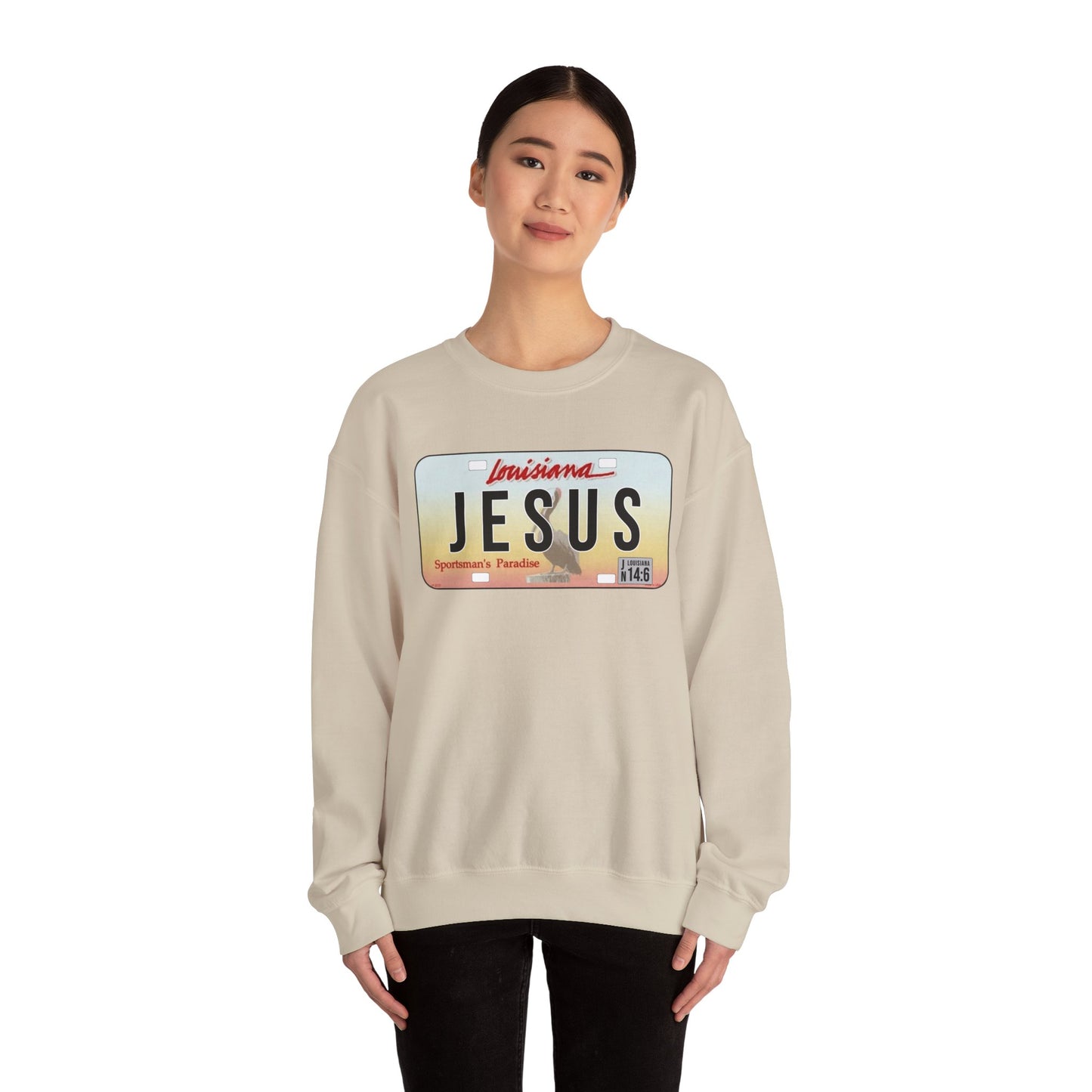 Sudadera unisex de cuello redondo y mezcla pesada Louisiana Jesus 