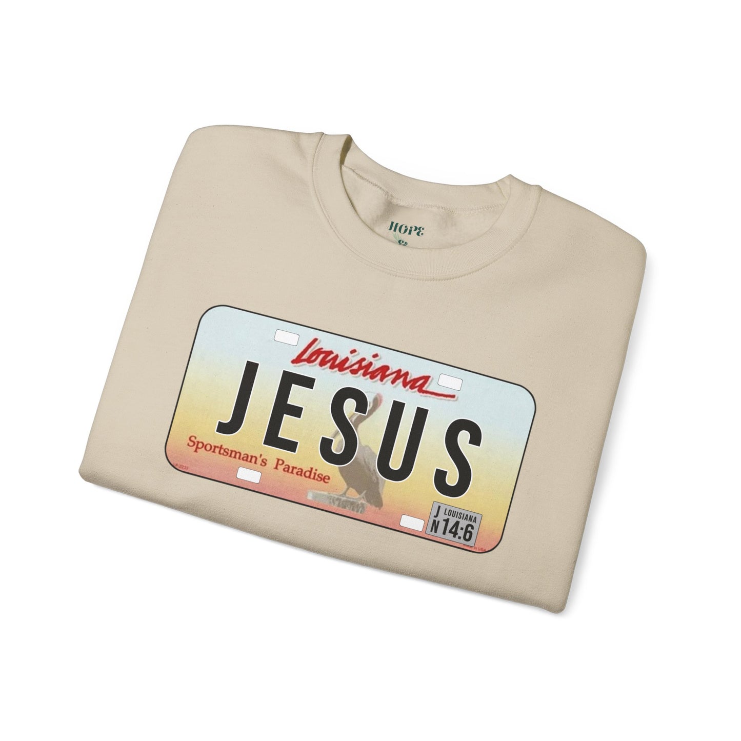 Sudadera unisex de cuello redondo y mezcla pesada Louisiana Jesus 