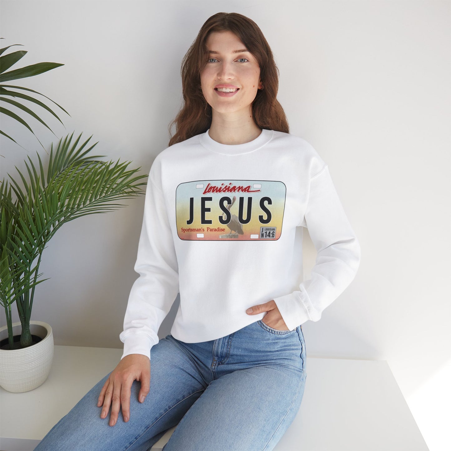 Sudadera unisex de cuello redondo y mezcla pesada Louisiana Jesus 