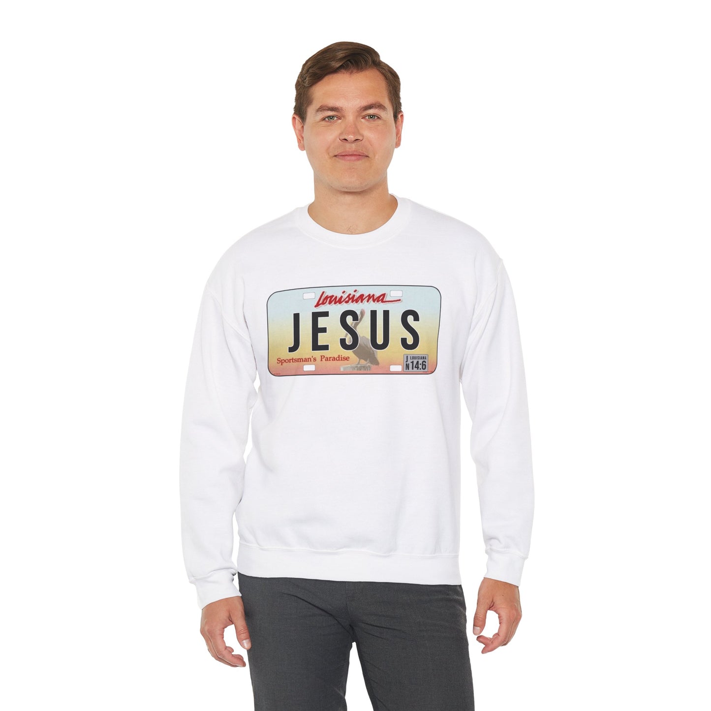 Sudadera unisex de cuello redondo y mezcla pesada Louisiana Jesus 