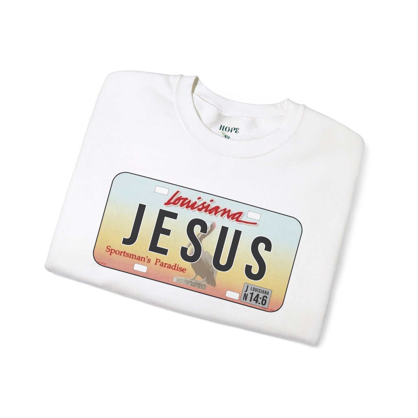 Sudadera unisex de cuello redondo y mezcla pesada Louisiana Jesus 