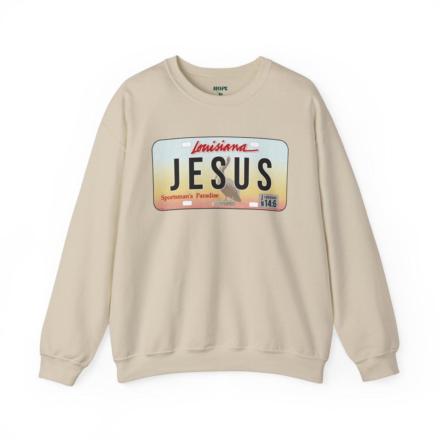 Sudadera unisex de cuello redondo y mezcla pesada Louisiana Jesus 